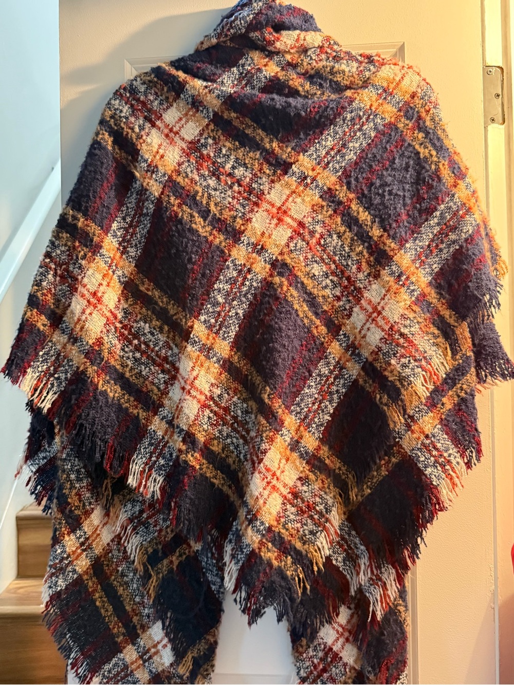 Cozy Plaid Fringe Throw Blanket - Navy, Cream & Mustard